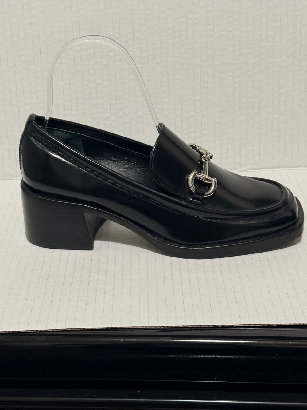 Reformation Black Silver Horsebit Leather Penny Loafers Shoes Sz 5 1/2 Fall - Picture 2 of 16